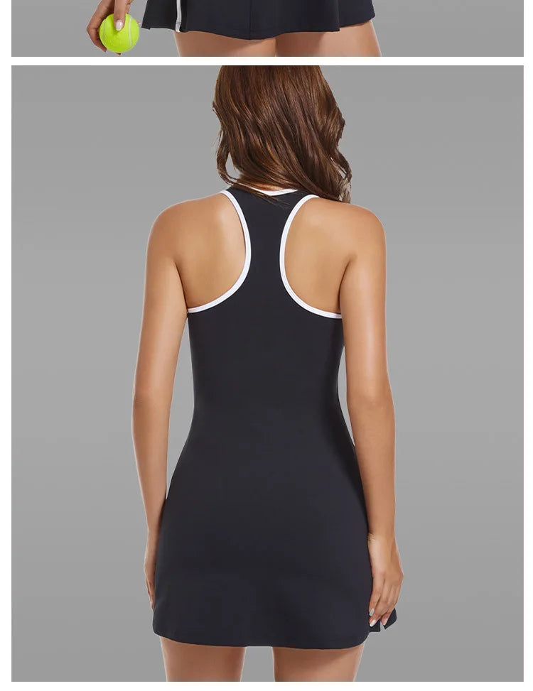 Tennis Dress for Women with Built in Shorts bra Womens Athletic Dresses Sleeveless Workout Skort badminton golf wear women
