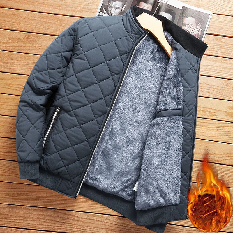 Autumn Winter Bomber Jacket Men Diamond Pattern Fleece Lined Casual Jacket Men Fashion Clothing 2023 Brand New Slim Fit Coat - Buy online at  Vibe In Cart.