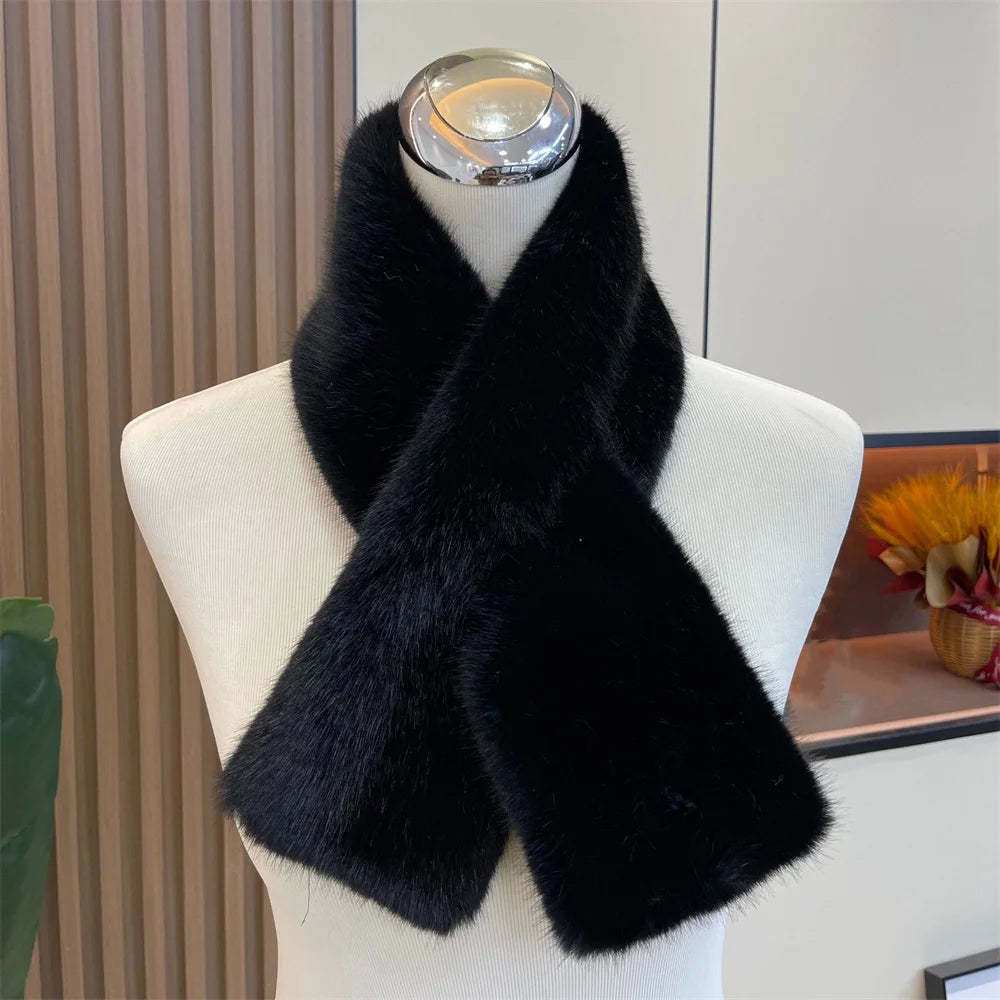 Women's Outdoor Winter Faux Fur Warm Solid Color Scarf