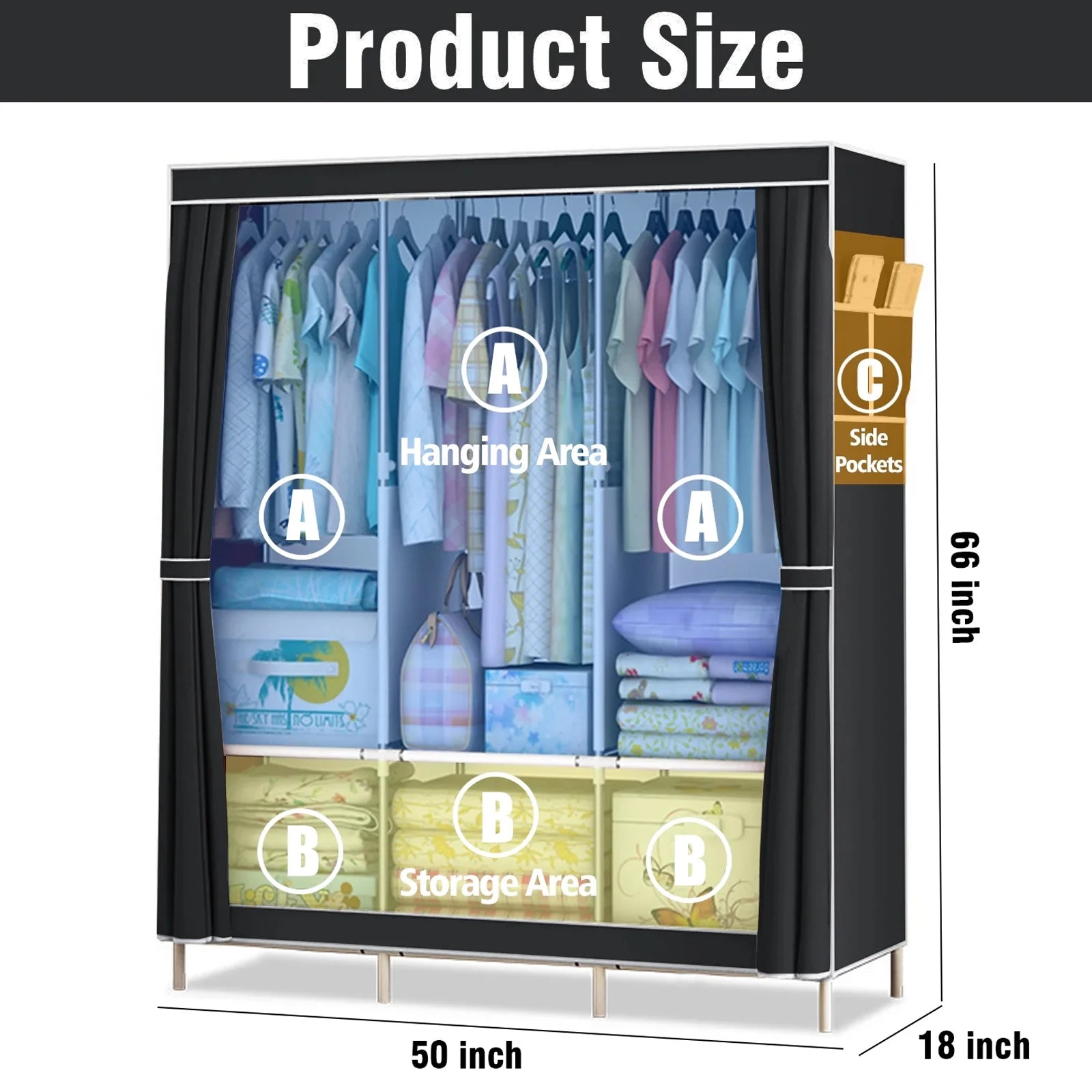 51-Inch Foldable Metal Dustproof Storage Wardrobe