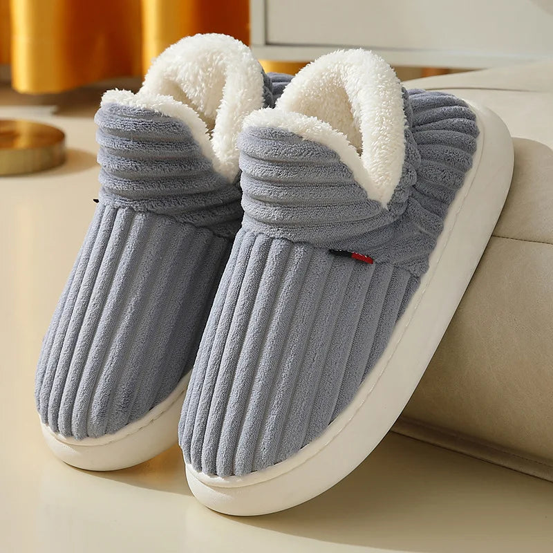 Women's Winter Short Plush Lined Faux Fur Slippers with Low Heel