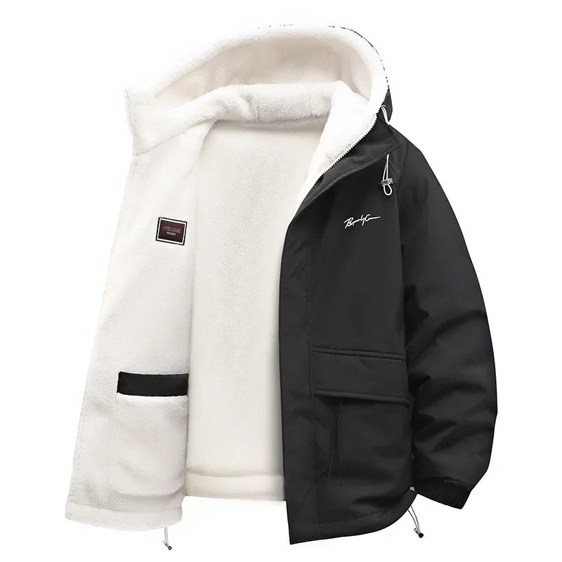 Reversible Winter Lamb  Fleece Hooded Jacket Streetwear Men Women Reversible Cotton Jackets Casual Zipper Thick Warm Coat - Buy online at  Vibe In Cart.