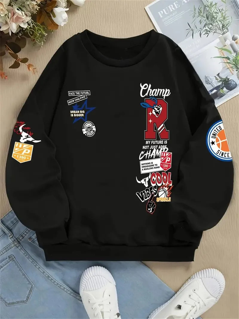 The new men's round-neck hoodie for Spring and Autumn 2025 features a street casual and fashionable 3D letter pattern print - Buy online at  Vibe In Cart.