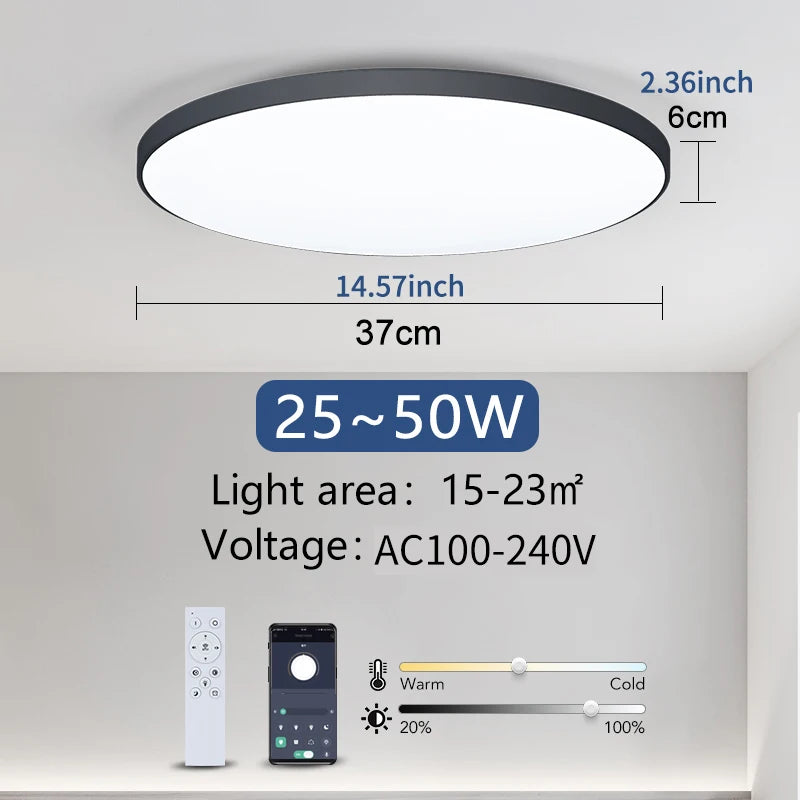 Smart LED Ceiling Lamp with Remote Control, Dimmable, White