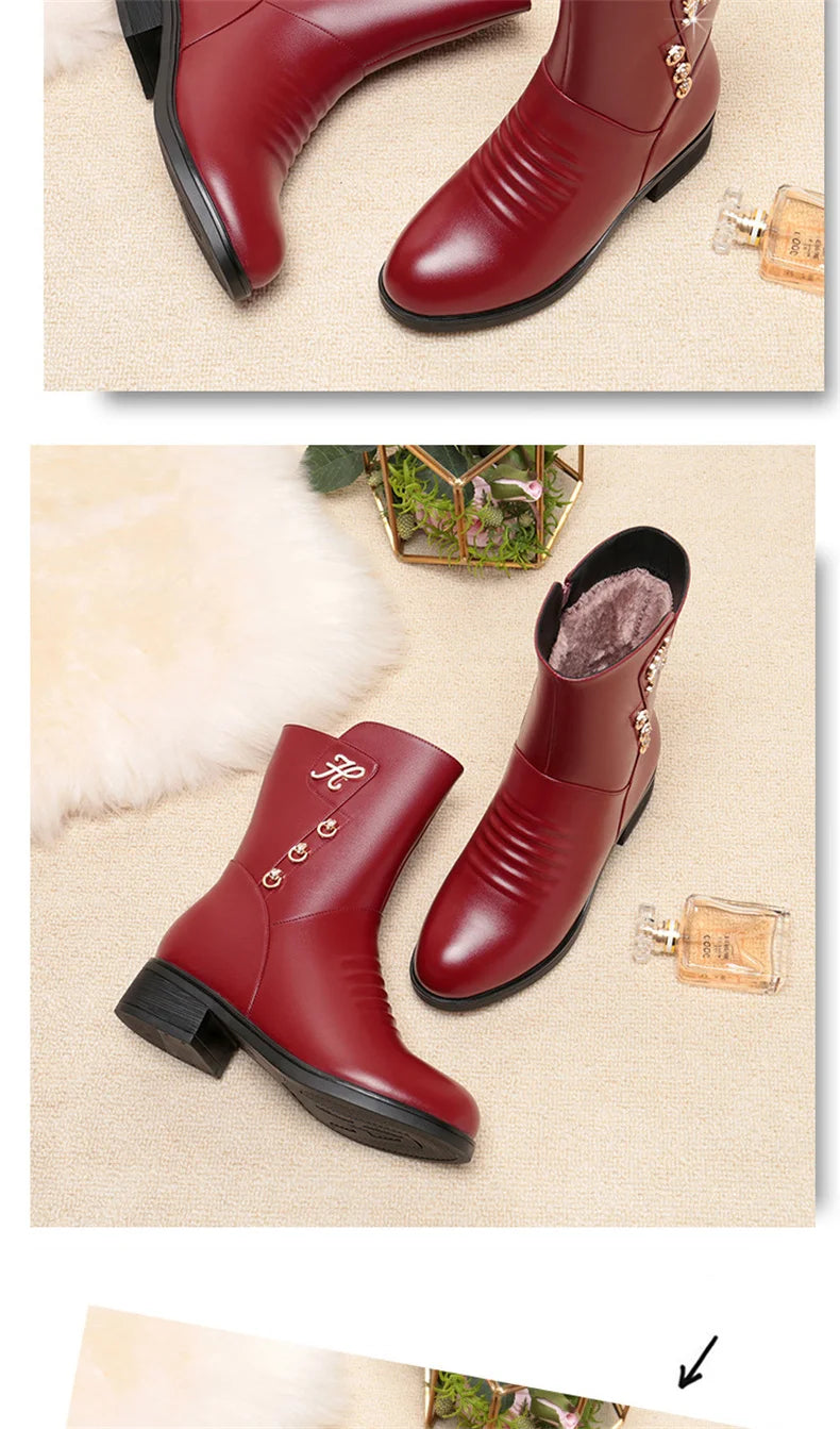 Women's Mid-Calf Casual Warm Boots with Side Zipper Round Toe Medium Heel