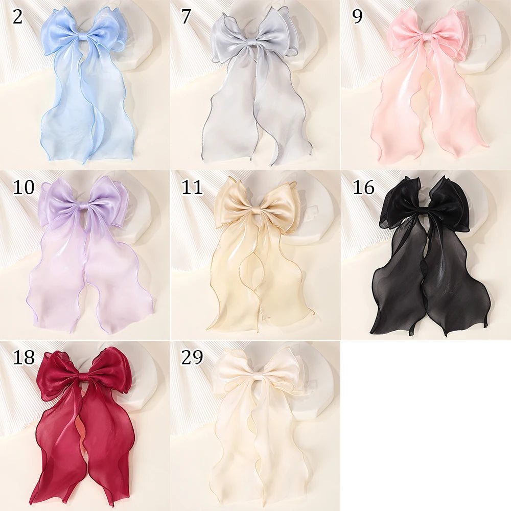 Polyester Chiffon Alloy Hair Barrettes for Girls with Big Bow