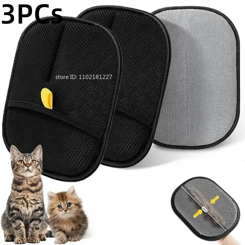 Double-Sided Reusable Pet Grooming Gloves For Hair Removal, Black