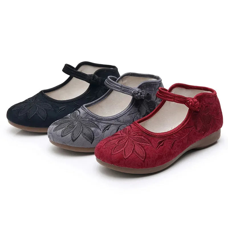 Women Fashion Plus Size Black Floral Pattern Dance Flat Shoes Lady Retro Chinese Traditional Hotel Work Grey Shoes & Flats A104 - Buy online at  Vibe In Cart.