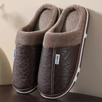 Mens Winter Slippers PU Leather Waterproof Indoor House Shoes Big Size Warm Fur Lined Home Bedroom Slippers - Buy online at  Vibe In Cart.