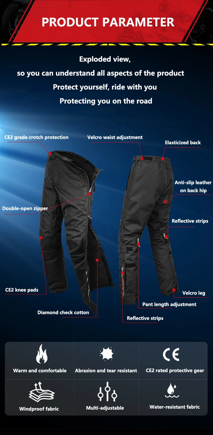 Winter Motorcycle Pants For Men And Women, Black, Quick Release, Waterproof