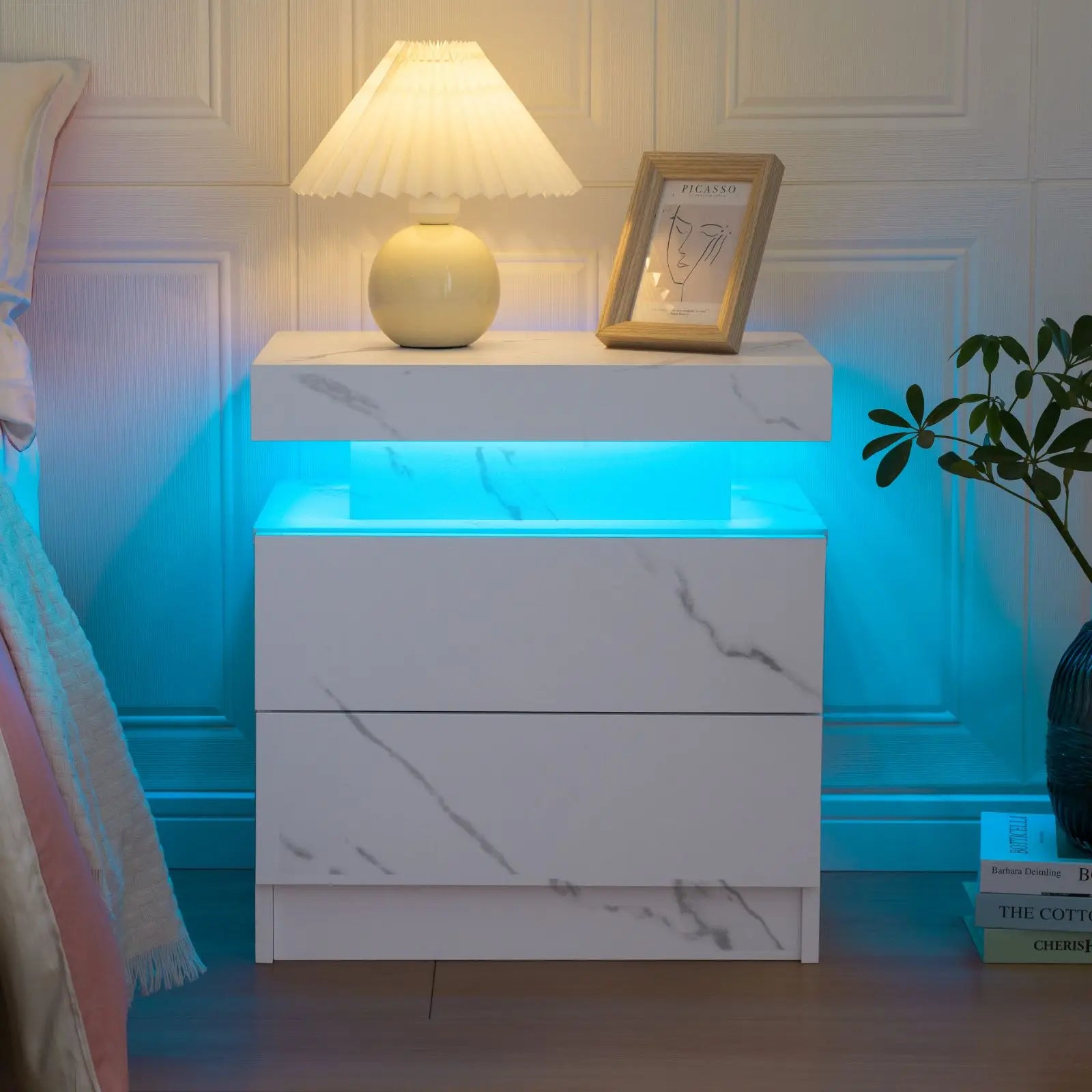 Cubehom LED Nightstands with 2 Drawers, End Table with RGB LED Lights for Bedroom Living Room, White Bedside Table - Buy online at  Vibe In Cart.