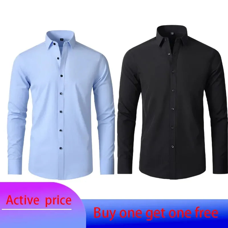 Men's Black 6XL Long-Sleeved Business Casual Polyester Shirt