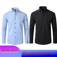 Men's Black 6XL Long-Sleeved Business Casual Polyester Shirt
