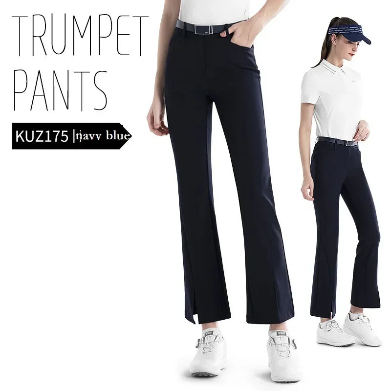 Women's Full Length High Waist Flared Cotton Golf Trousers