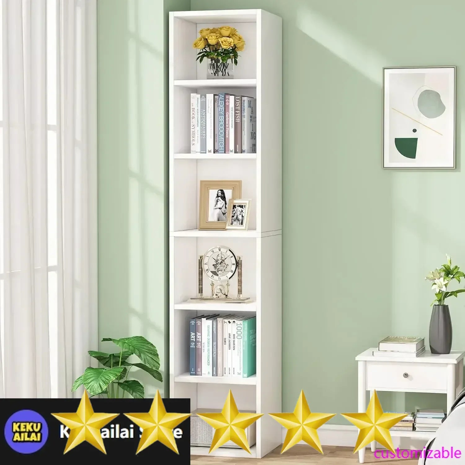 new70.9 Inch Tall Narrow Bookcase, Modern White Corner Bookcase with Storage, 6 Tier Cube Display Shelves for Home Office - Buy online at  Vibe In Cart.