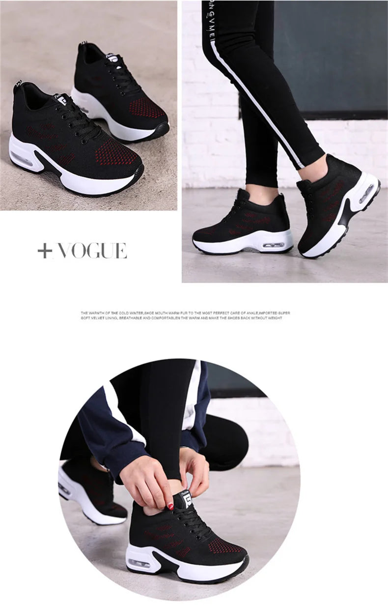 Women's Platform Mesh Lace-Up Sneakers Medium Heel