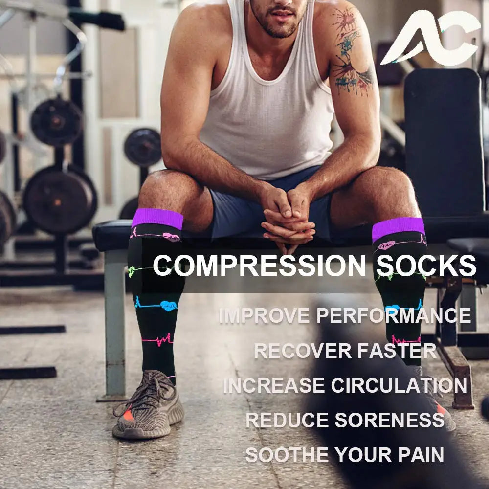 Men's Compression Crew Sports Socks with Nylon Blend