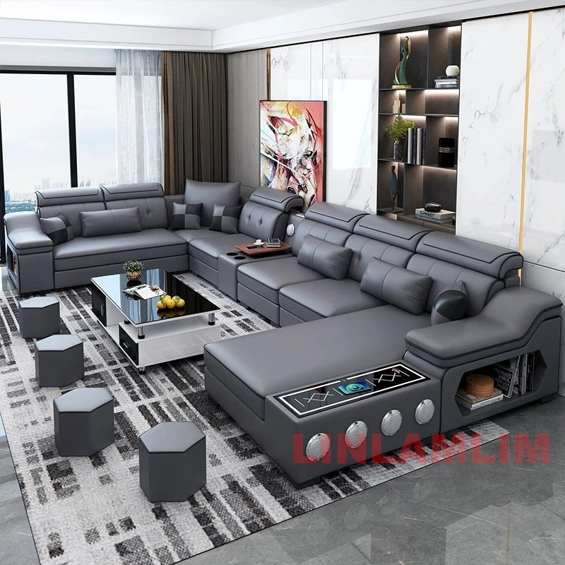 MANBAS Modern Scientific Cloth Sectional Sofa Set with Chaise Lounge, Bluetooth Speakers, and USB Charging Ports for Living Room - Buy online at  Vibe In Cart.