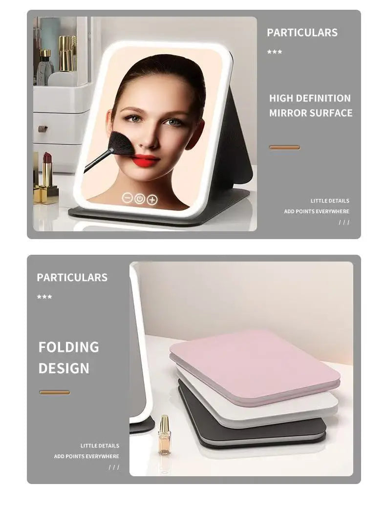 LED Makeup Mirror 3 Colors Light Portable Vanity with Adjustable Brightness USB Charging Foldable for Travel And Home Use - Buy online at  Vibe In Cart.