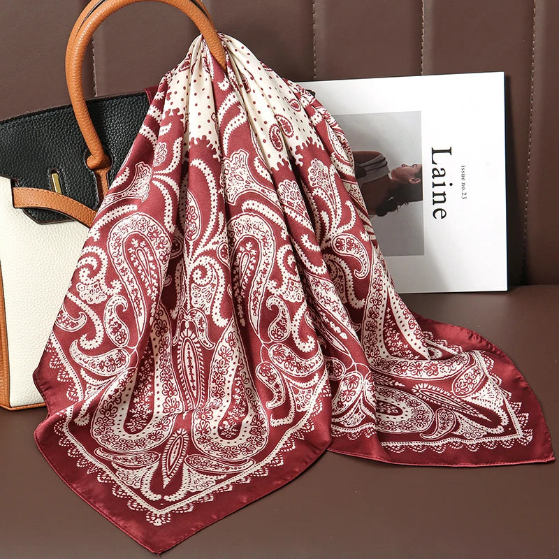 Square Satin Silk Scarf for Women, Casual All Seasons
