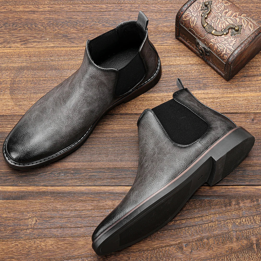 Men's Ankle Slip-On Boots, Sizes 40-46, Low Heel, Bonded Leather Insole