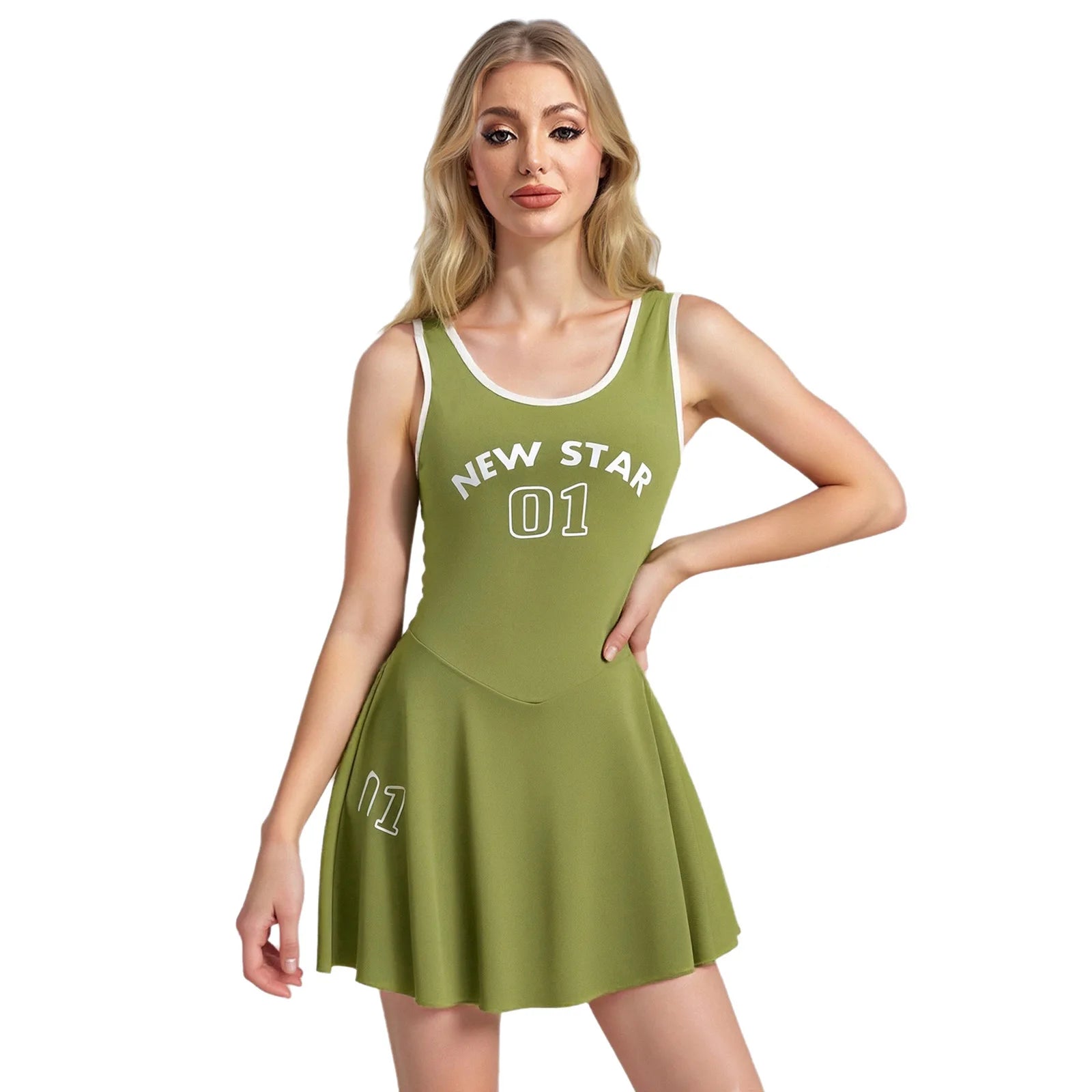 Sporty Style Girl Dress Children's Sleeveless Letter Print Sports Golf Tennis Workout Athletic Dress with Removable Chest Pads