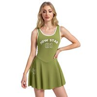 Sporty Style Girl Dress Children's Sleeveless Letter Print Sports Golf Tennis Workout Athletic Dress with Removable Chest Pads