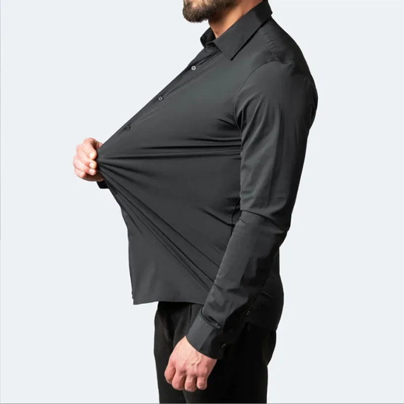 6xl New summer black men's shirt elastic force non-iron long-sleeved business casual shirt solid color mercerized vertical - Buy online at  Vibe In Cart.