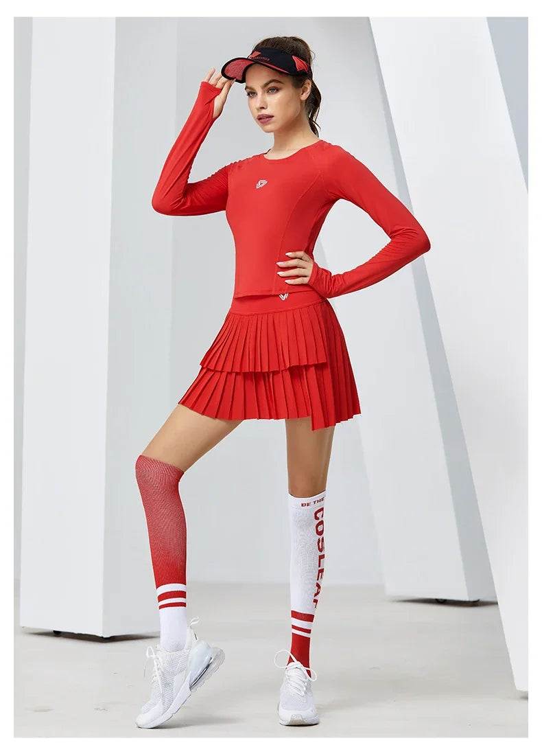 Women's Mini Pleated Sports Skort with Pockets and Double Layer