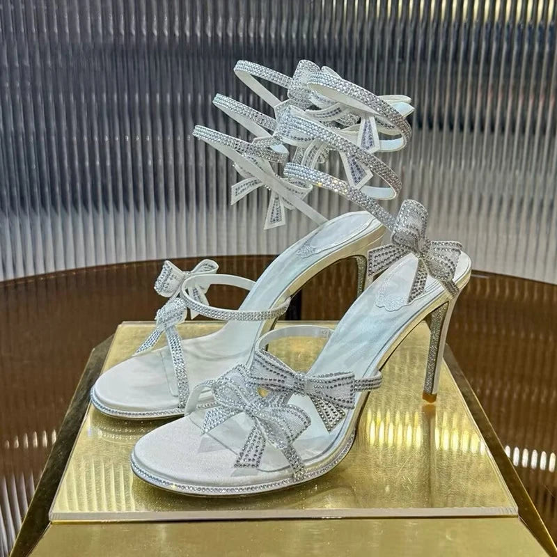 Sexy High Heels Gladiator Sandals Women Rhinestone Bow-knot Ankle Snake Shaped Winding Party Shoes Thin Heels Open Toe Sandalias - Buy online at  Vibe In Cart.