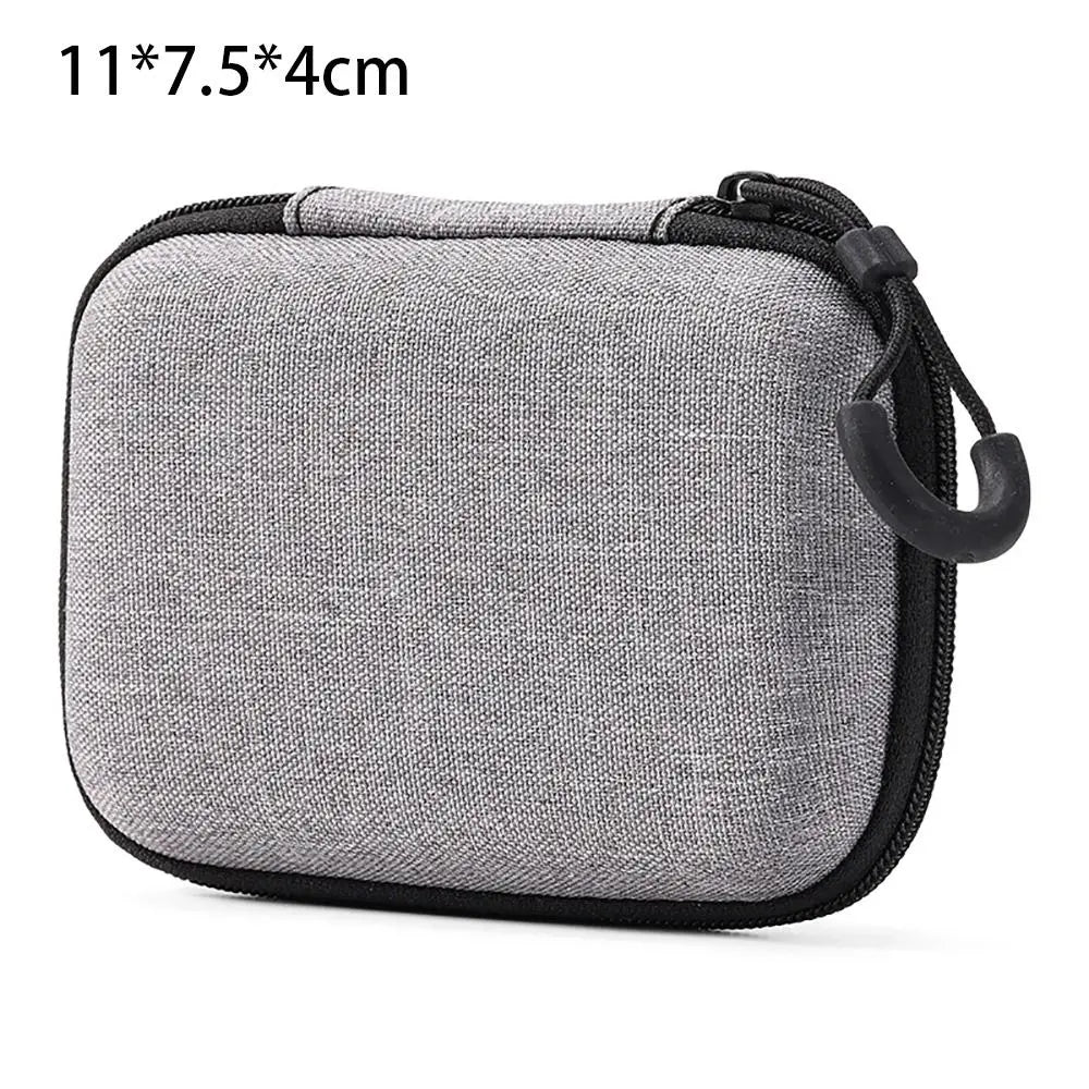 Grey Canvas Zipper Storage Bag for Earphones and Accessories