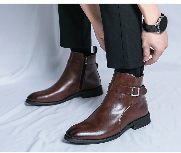 New waterproof British riding boots men's fashionable ankle boots casual and versatile high-top leather shoes men's trend - Buy online at  Vibe In Cart.