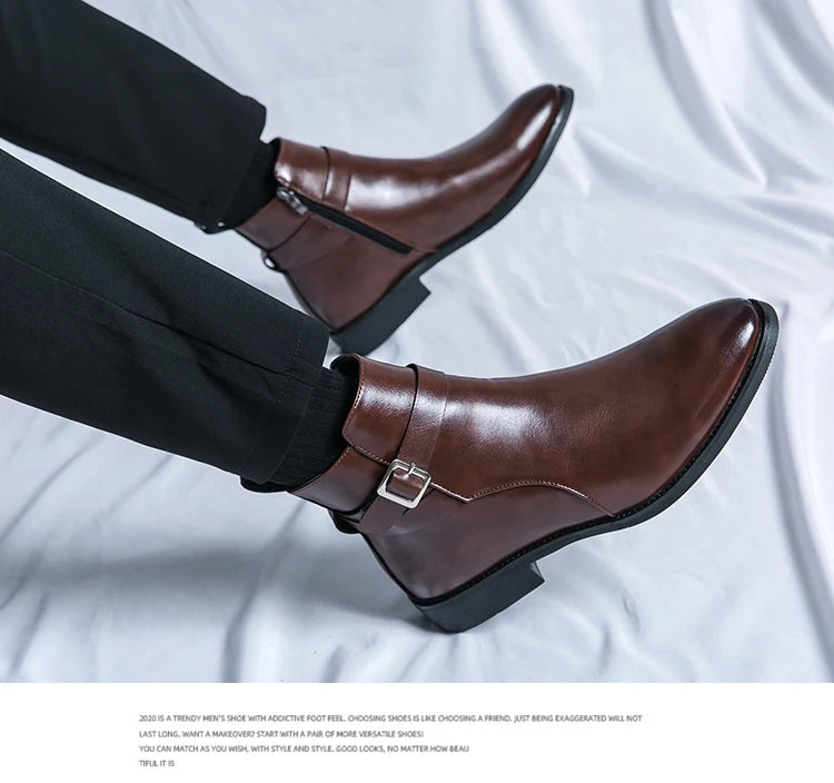 New waterproof British riding boots men's fashionable ankle boots casual and versatile high-top leather shoes men's trend - Buy online at  Vibe In Cart.