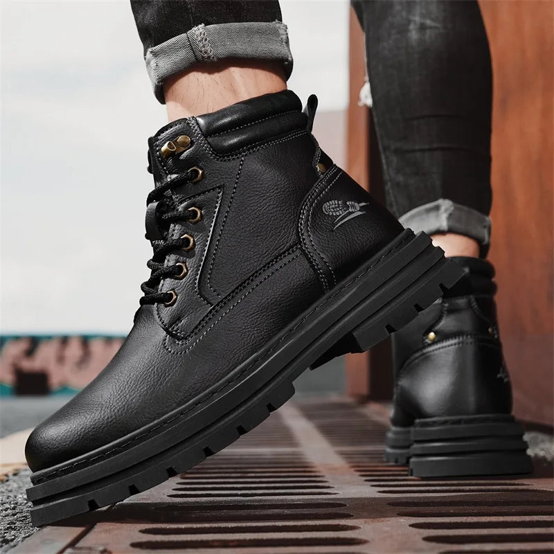 New Autumn Winter Men High Top Shoes Fashion Motorcycle Boots Outdoor Leisure Ankle Boots Comfortable Man Lace-Up Botas Sneakers - Buy online at  Vibe In Cart.