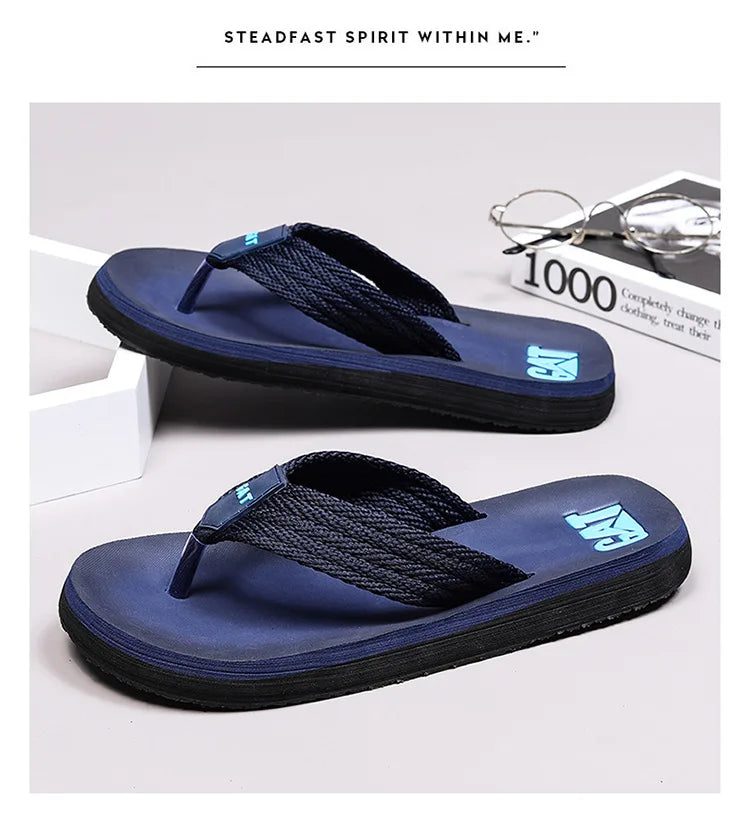 Men's Anti-Slip Breathable Beach Slippers Wide Strap Flat Heel