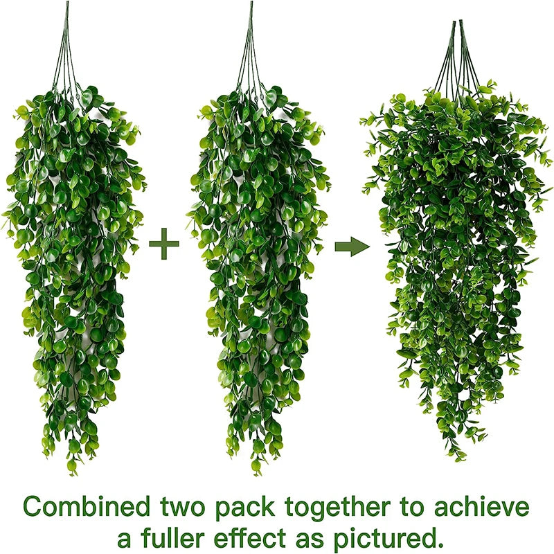 2Pcs Artificial Hanging Plants Fake Hanging Plant Faux Eucalyptus Leaf Greenery Vine Outdoor UV Resistant Plastic Plants - Buy online at  Vibe In Cart.