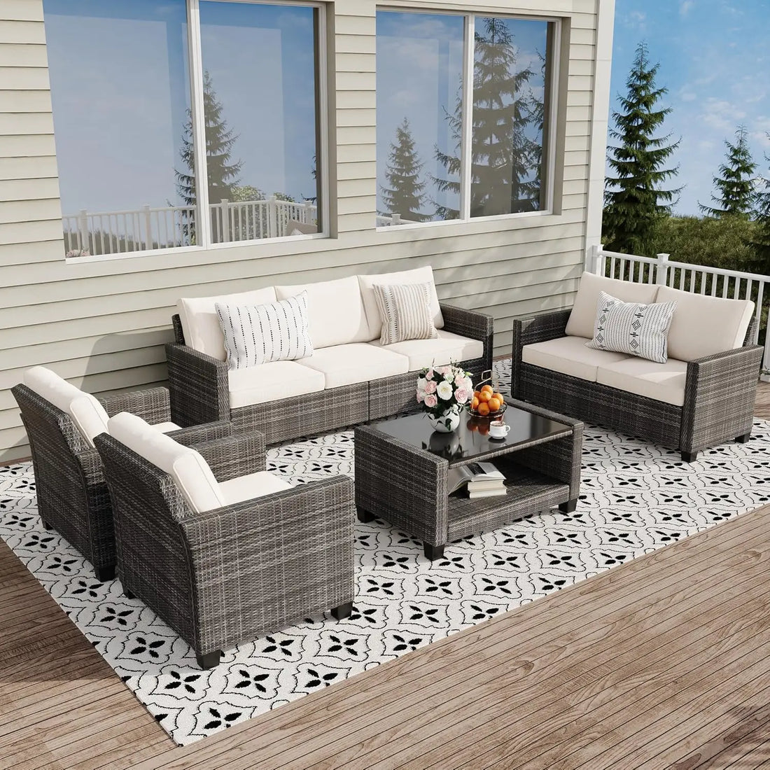 5 Piece Outdoor Patio Furniture Set with Coffee Table, Rattan Deck Conversation Sofa Set, All-Weather Sectional Rattan Sofa with - Buy online at  Vibe In Cart.
