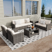 5 Piece Outdoor Patio Furniture Set with Coffee Table, Rattan Deck Conversation Sofa Set, All-Weather Sectional Rattan Sofa with - Buy online at  Vibe In Cart.