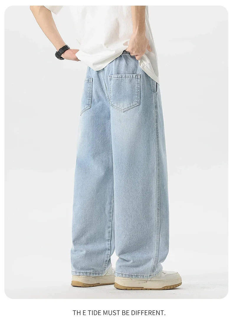 Men's Jeans American Loose Wide-leg Loose Straight Casual Trousers Street Hip-hop Baggy Jeans Black Grey  Blue Streetwear Men - Buy online at  Vibe In Cart.