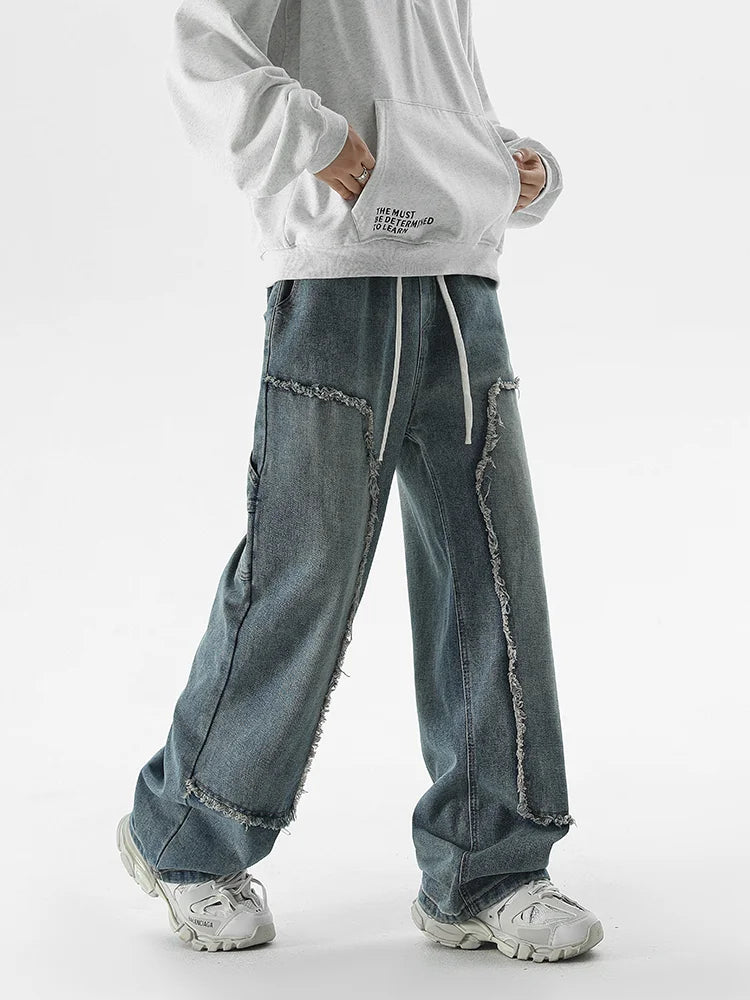 Men's Autumn Trendy Baggy Jeans Elastic Waist Washed Casual Denim Trousers Male High Street Fashion Wide Legs Straight Pants - Buy online at  Vibe In Cart.