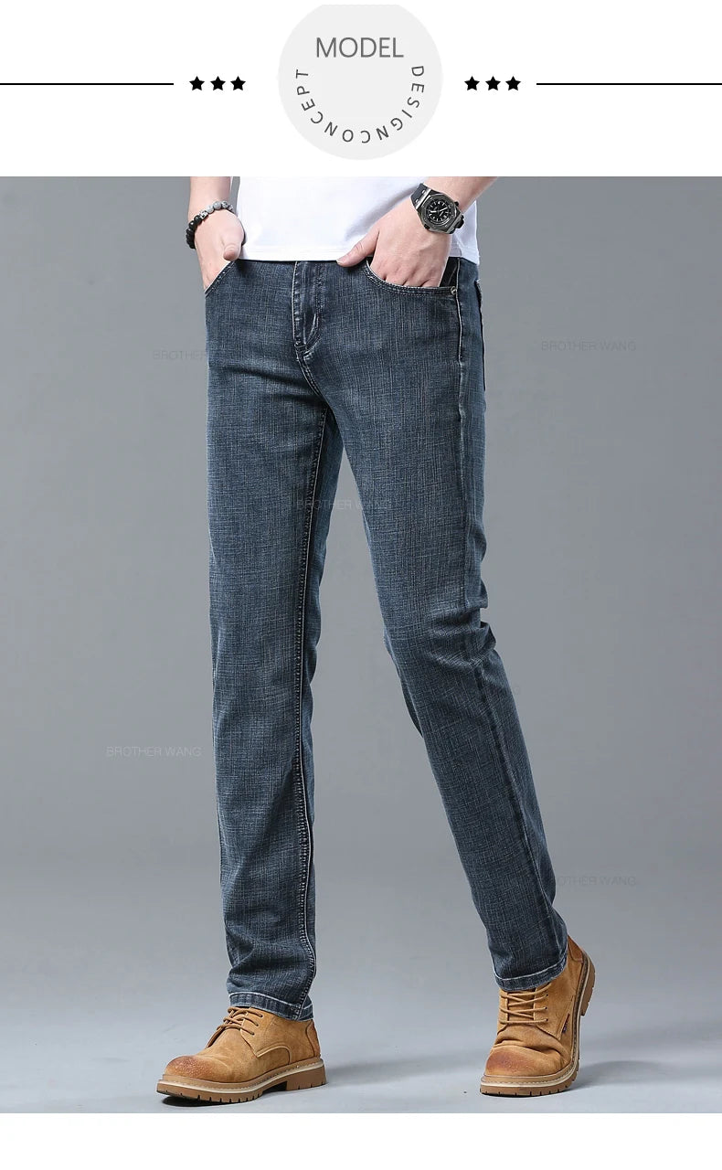 Spring Men's Light Blue Slim Jeans Stylish Casual Stretch Fabric Denim Pants Classic Trousers Smoke Gray - Buy online at  Vibe In Cart.