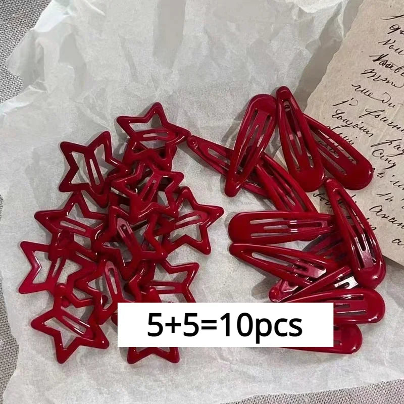 10 Pcs/Lot New Red Star Snap Clip for Girl Waterdrop Barrettes Black Hairpin Women Silver Hair Clip Accessories Kawaii BB Clip - Buy online at  Vibe In Cart.