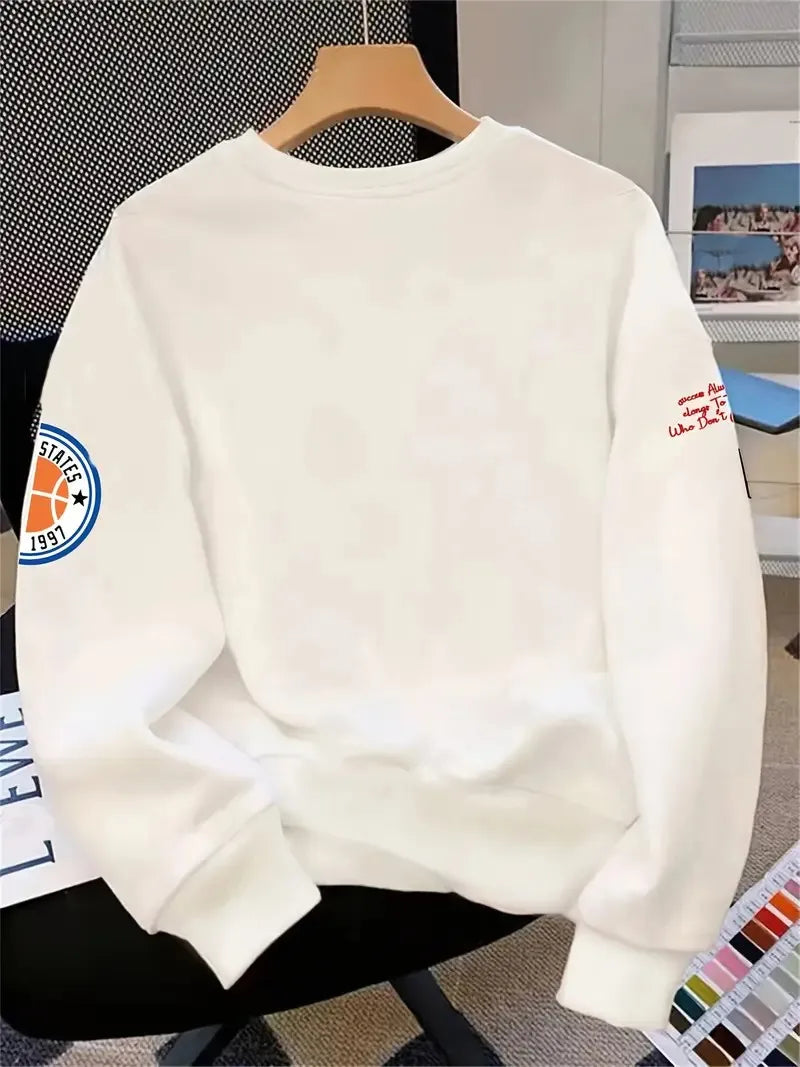 The new men's round-neck hoodie for Spring and Autumn 2025 features a street casual and fashionable 3D letter pattern print - Buy online at  Vibe In Cart.