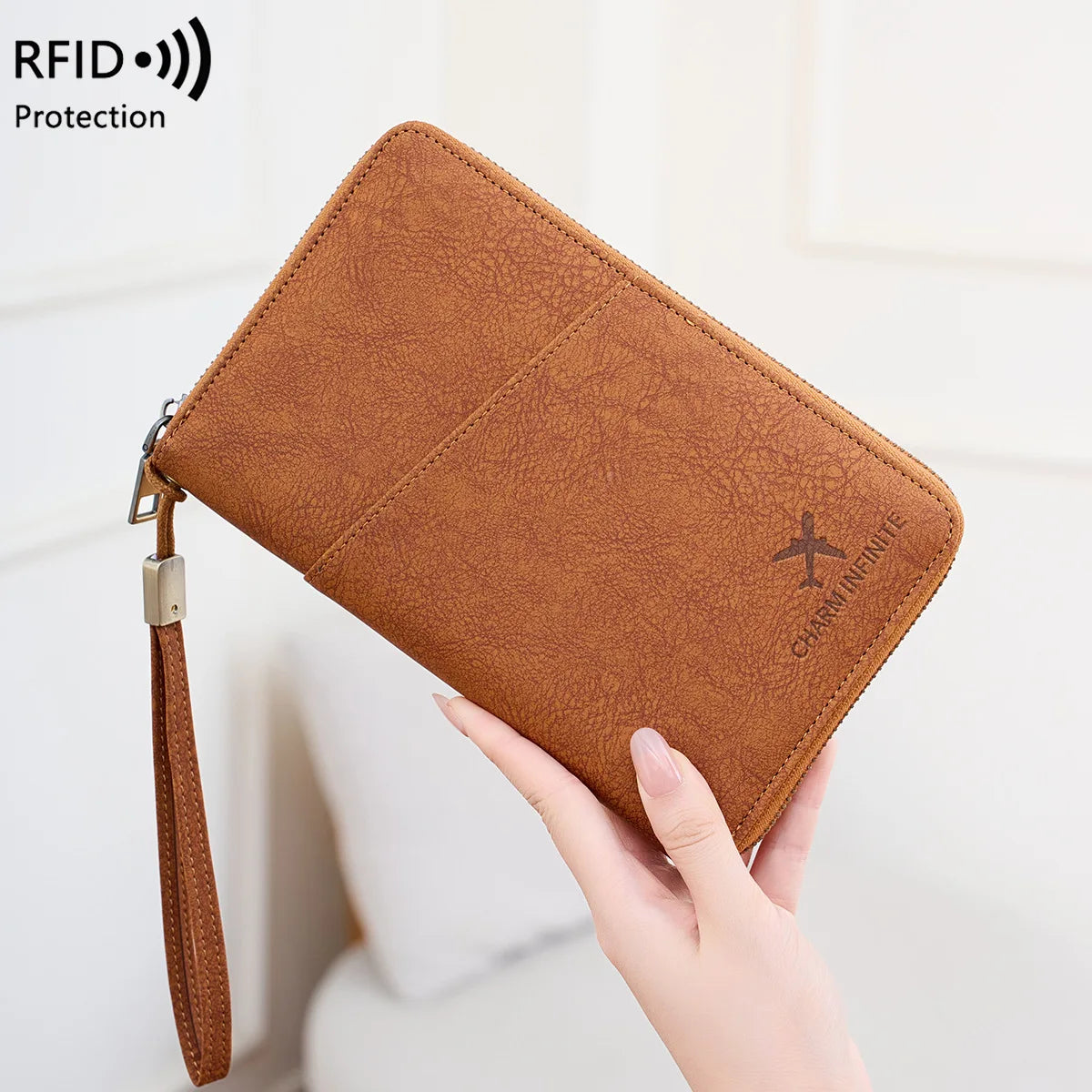 RFID Blocking Polyurethane Passport Holder with Zipper