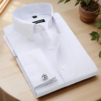 Men's French cufflinks shirt, men's slim fit long sleeved business sleeve nail free business formal men's solid color shirt - Buy online at  Vibe In Cart.