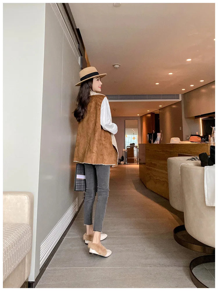 Women's Velvet Loafers with Rabbit Fur and Leather for Autumn