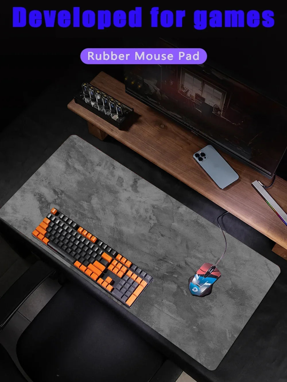 XXL Gray Rubber Mouse Pad With Stitched Edges For Gaming