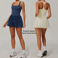 VITALINOVO Womens Tennis Dress with Built in Shorts Golf Dress Square Neck Athletic Outfits Active Dresses Raceback Padded Dress
