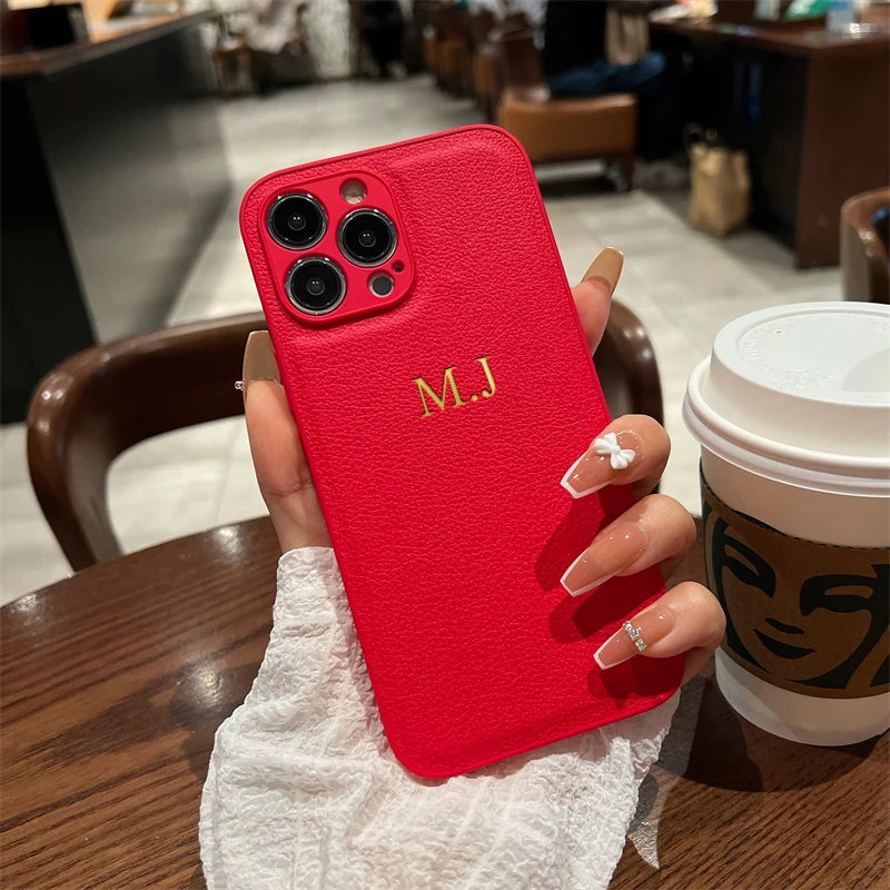 Personalized Leather Phone Case with Engraved Initials