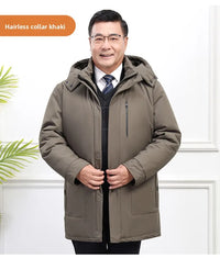 Men's White Goose Down Long Winter Jacket with Detachable Liner